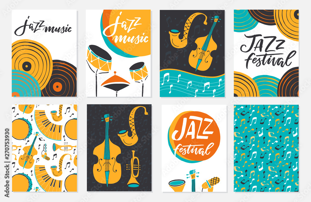 Jazz festival posters, flyers, banners, greeting cards template