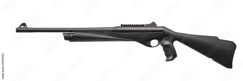Modern black shotgun isolate on white back Modern black shotgun isolate on white back