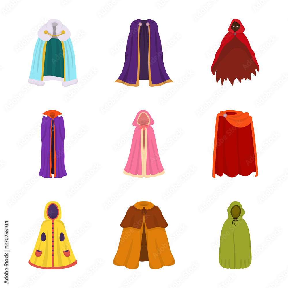 Vector design of cloak and clothes sign. Set of cloak and garment stock symbol for web. Vector design of cloak and clothes sign. Set of cloak and garment stock symbol for web.
