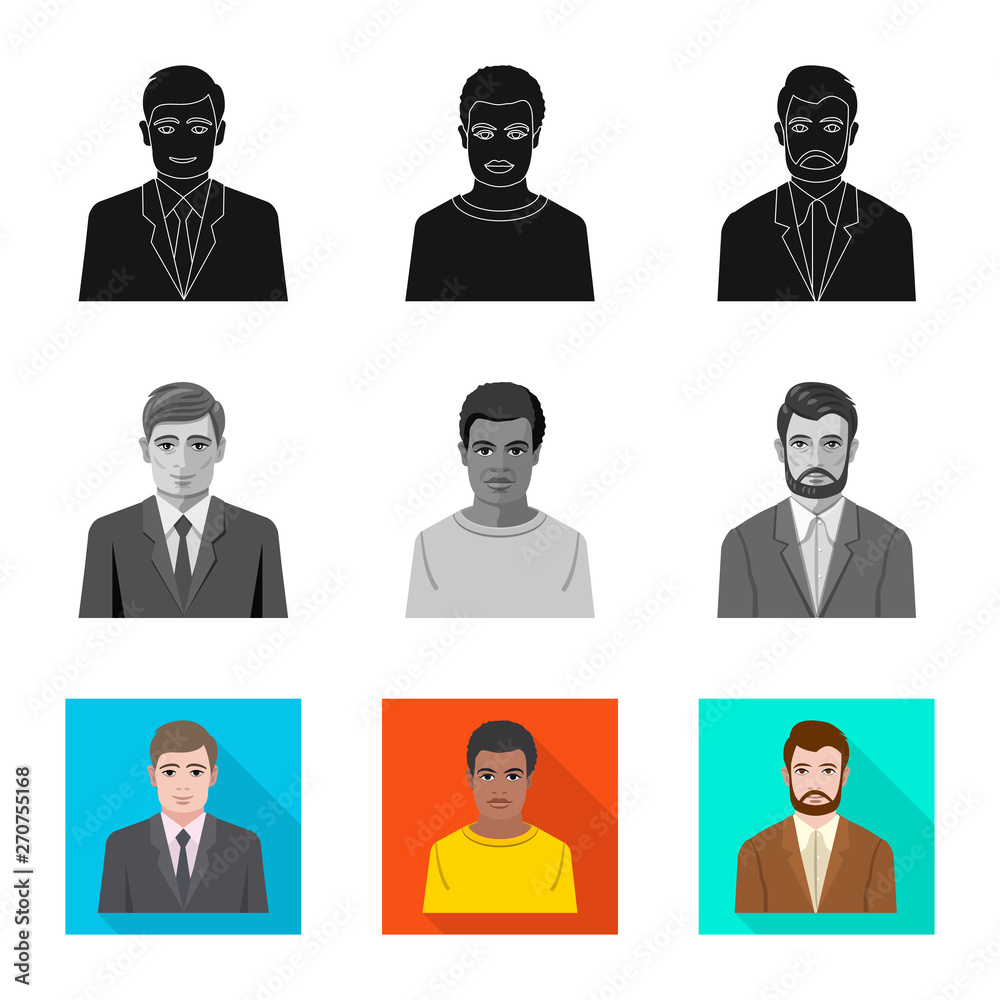 Vector design of hairstyle and profession sign. Set of hairstyle and character stock vector illustration. Vector design of hairstyle and profession sign. Set of hairstyle and character stock vector illustration.