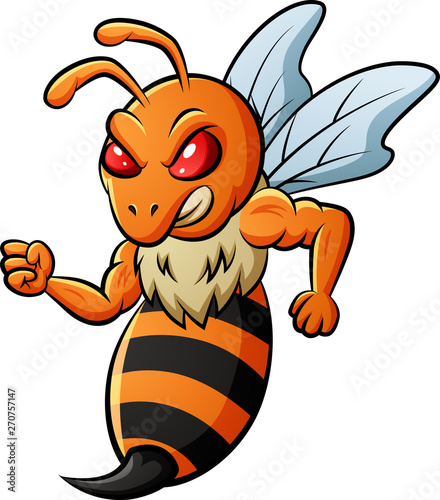 Angry bee ready to attack. Vector illustration