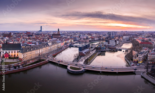 Univesrity of Wrocław and uniwersytecki bridge aerial view