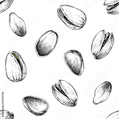 Seamless pattern with hand drawn pistachio nuts