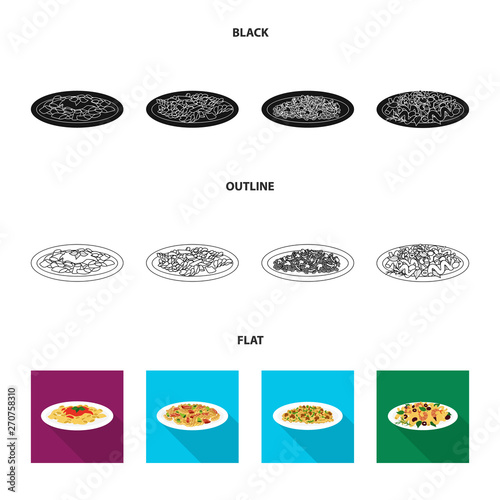 Vector design of pasta and carbohydrate sign. Set of pasta and macaroni stock symbol for web.