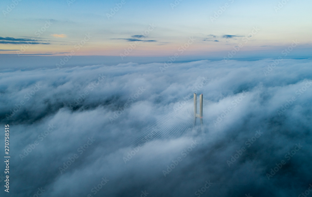 Rędziński bridge in the clouds aerial view - obrazy, fototapety, plakaty 