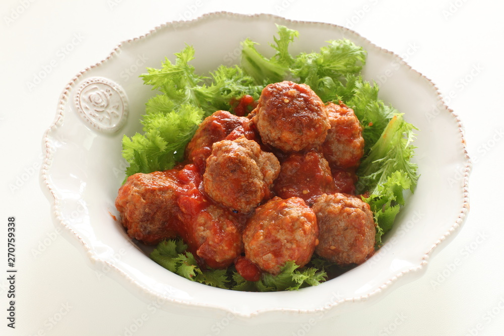 Meat ball and lettuce with copy space Meat ball and lettuce with copy space