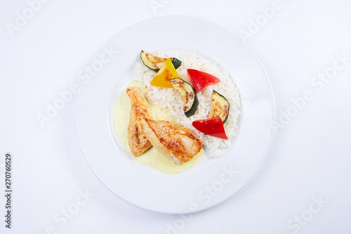 chicken with rice on the white background