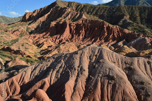 Fairy Tale Canyon / Skazka Canyon is a small gorge on the southern shore of Issyk-Kul (Kyrgyzstan), famous for its red clay rocks