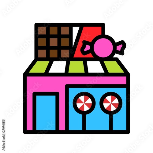 Sweet shop vector illustration, filled style icon editable outline