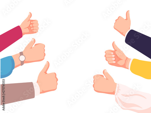Many people congratulate a winner and holding their thumbs up. vectorl illustration isolated on white