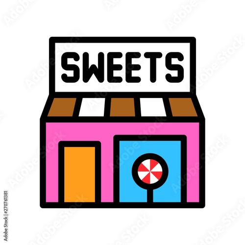 Sweet shop vector illustration, filled style icon editable outline