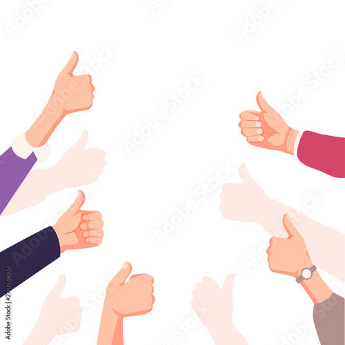 Many people congratulate a winner and holding their thumbs up. vectorl illustration isolated on white