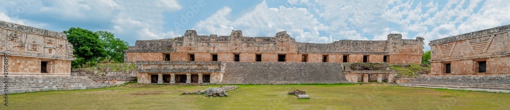 Panorama of three Maya Temples, in the archaeological area of Uxmal, in the Yucatan peninsula