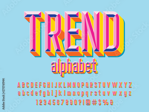 Chisel style alphabet design with uppercase, lowercase, number and symbols
