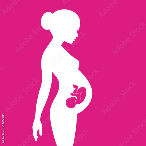 Silhouette of pregnant woman with baby