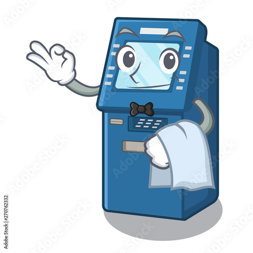 Waiter atm machine next to character table