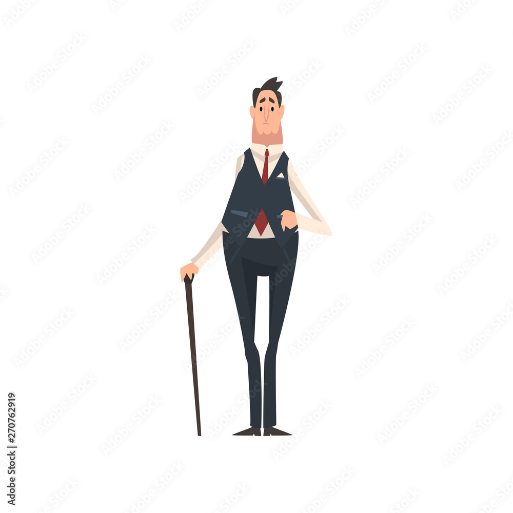 Elegant Victorian Gentleman Character with Walking Cane Vector Illustration Elegant Victorian Gentleman Character with Walking Cane Vector Illustration