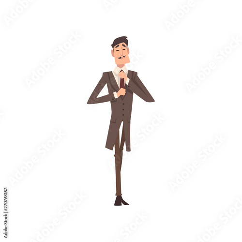 Self Confident Victorian Gentleman Character in Elegant Suit Vector Illustration