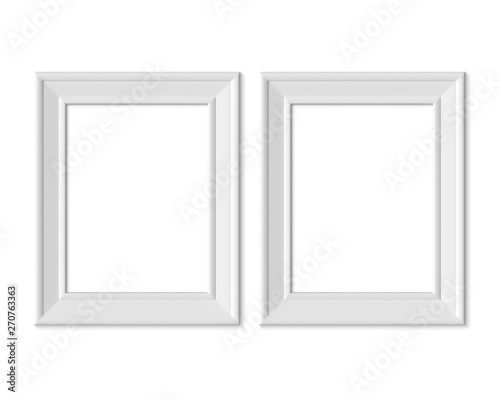 Set 2 3x4 Vertical Portrait picture frame mockup. Realisitc paper  wooden or plastic white blank . Isolated poster frame mock up template on white background. 3D render.