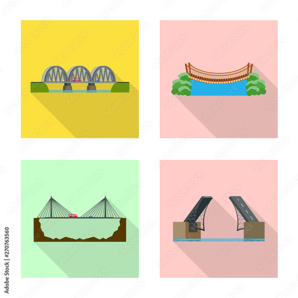 Vector illustration of bridgework and bridge sign. Set of bridgework and landmark vector icon for stock.