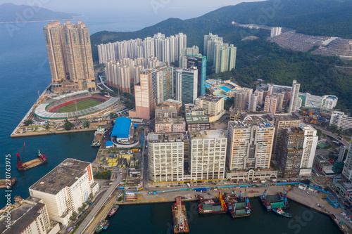 Aerial view of Hong Kong downtown city photo