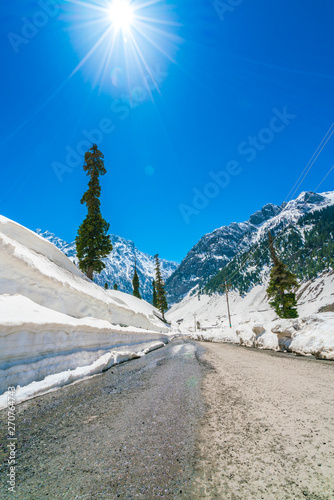 Beautiful snow covered mountains landscape Kashmir state, India .