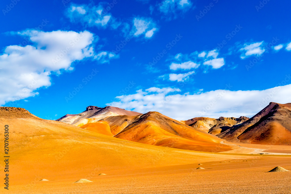 View of the Salvador Dali Desert and the beautiful mountain in Uyuni