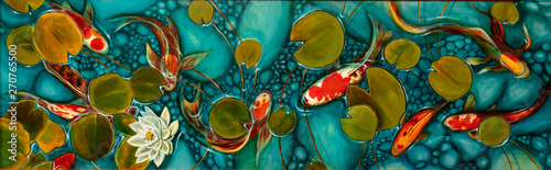 goldfish in the lake, oil painting, handmade