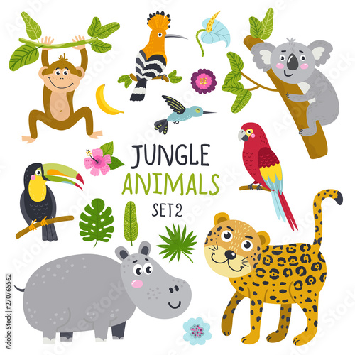 Seamless pattern with cute animals from the jungle.