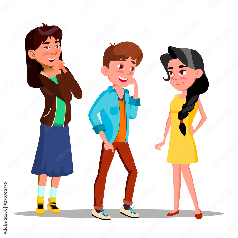Shy Characters Young Boy And Girl Smiling Vector. Drawing Shy Amused  Laughing Teenager And Woman With Embarrassed Expression And Hands On Face.  Blushing People Flat Cartoon Illustration Stock Vector | Adobe Stock