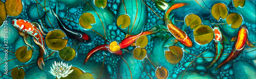 Fototapeta Naklejka Na Ścianę i Meble -  goldfish in the lake, oil painting, handmade