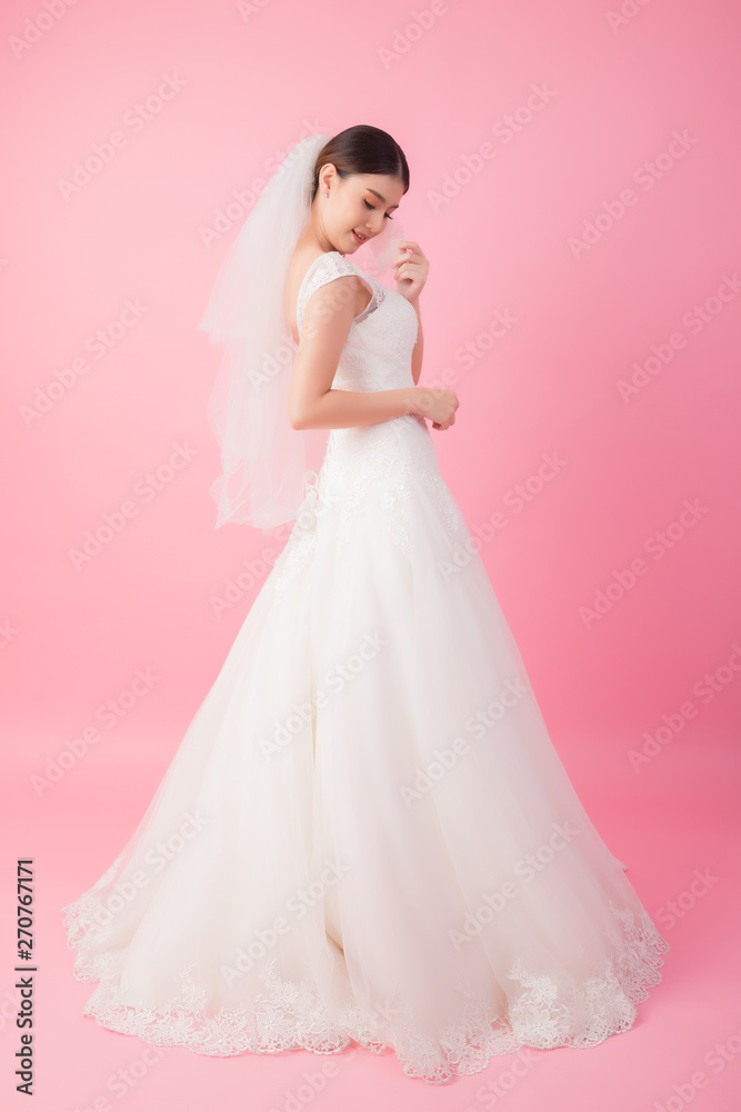 Beautiful asian bride portrait in pink studio Beautiful asian bride portrait in pink studio