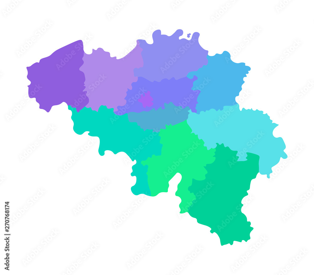 Vector isolated illustration of simplified administrative map of Belgium. Borders of the regions. Multi colored silhouettes