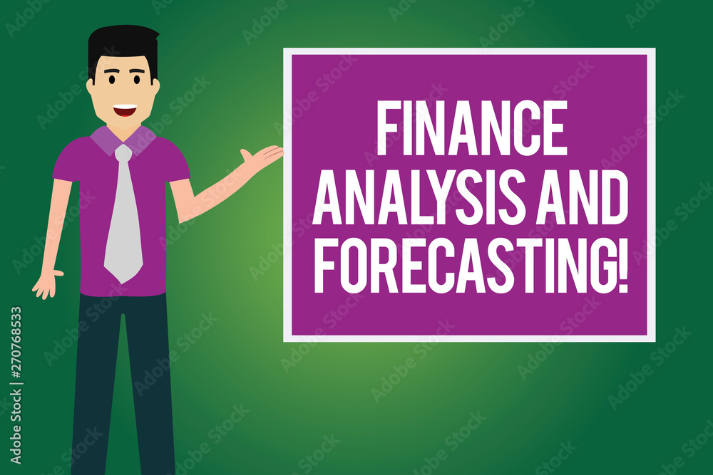 Handwriting text Finance Analysis And Forecasting. Concept meaning Financial analysisagement business strategies Man with Tie Standing Talking Presenting Blank Color Square Board photo Handwriting text Finance Analysis And Forecasting. Concept meaning Financial analysisagement business strategies Man with Tie Standing Talking Presenting Blank Color Square Board photo