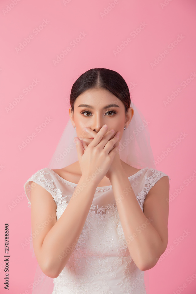 Beautiful asian bride portrait in pink studio Beautiful asian bride portrait in pink studio