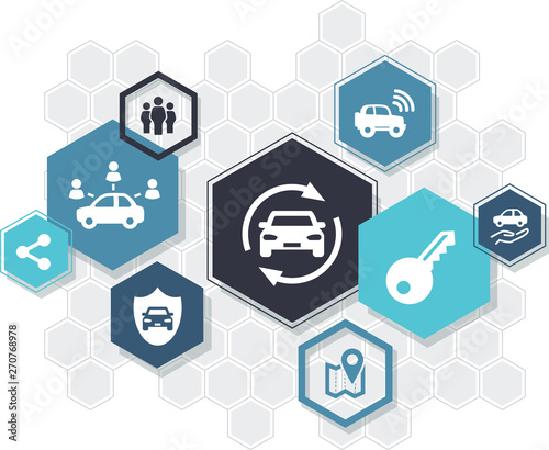 car sharing / ride sharing & carpooling icons concept – vector illustration