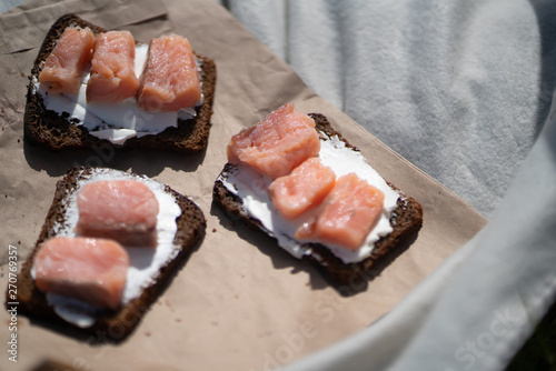 sandwiches with fish and white curd cheese camping meal lifestyle