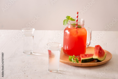 Watermelon juice on white background , healthy drink