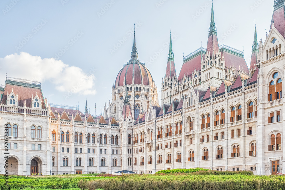 A landscape view of Budapest city, the Hungarian parliament building.