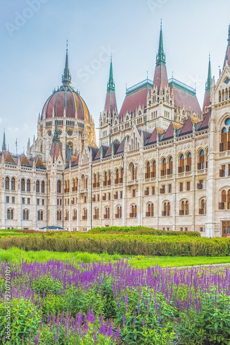 A landscape view of Budapest city, the Hungarian parliament building. photo