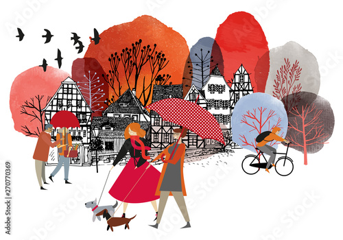 Autumn background. Watercolor and vector illustration