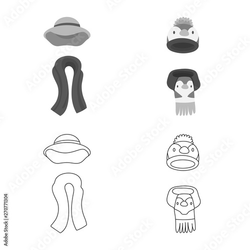 Vector illustration of clothes and texture symbol. Set of clothes and weather vector icon for stock.