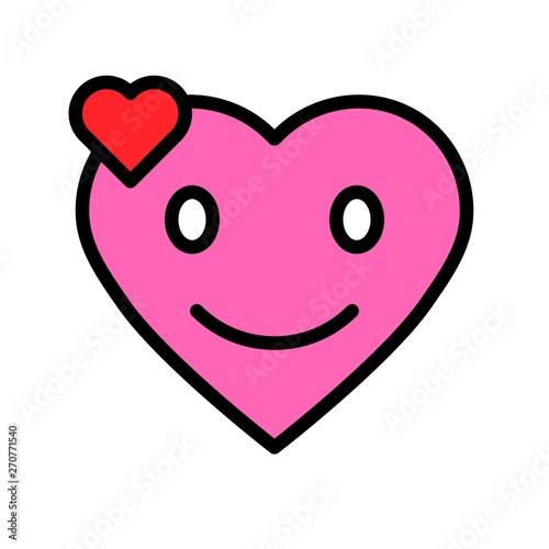 Heart emoticon vector illustration, filled style icon editable outline