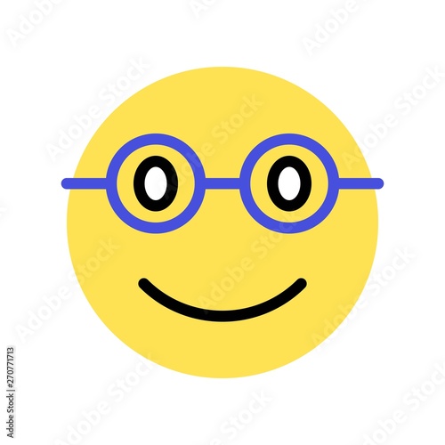 Smiling face with glasses vector illustration, Isolated flat style icon