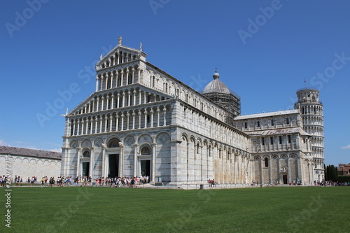 View Of Santa Maria Assunta Cathedral and Pisa Tower in Piazza dei Miracoli Pisa, Tuscany, Italy