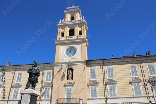 View of Governor's Palace with Clock tower in Parma City (Emilia Romagna, Italy)