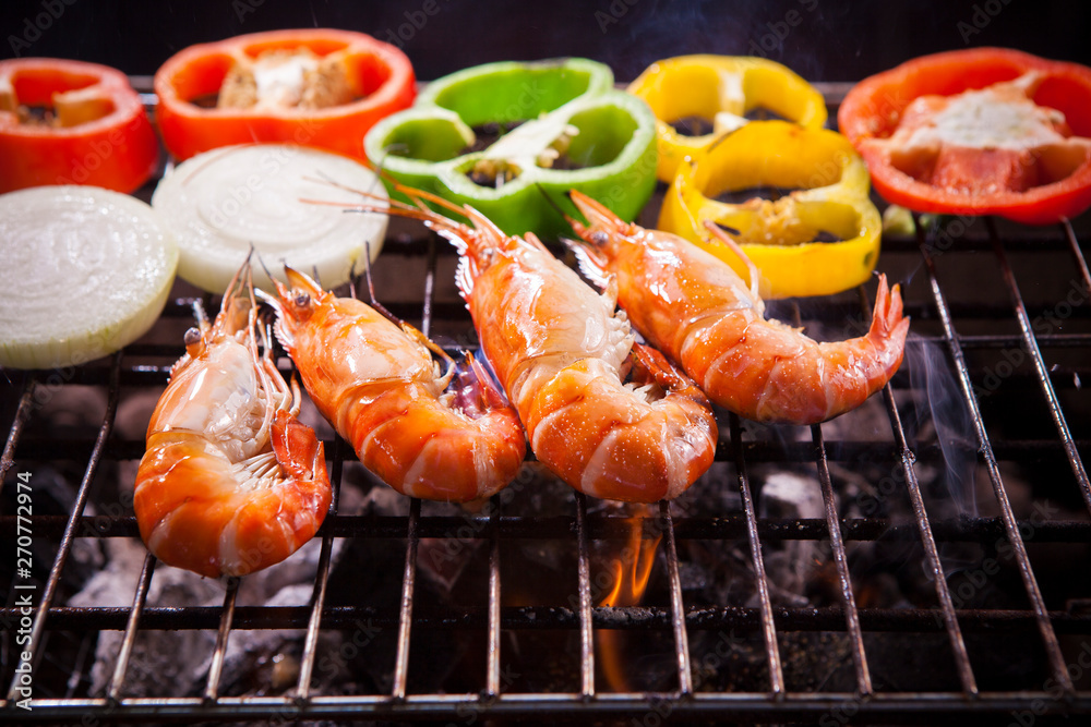 shrimp grilled on barbeque stove shrimp grilled on barbeque stove
