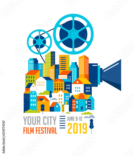 Film festival, cinema and movie poster, creative retro vector design concept