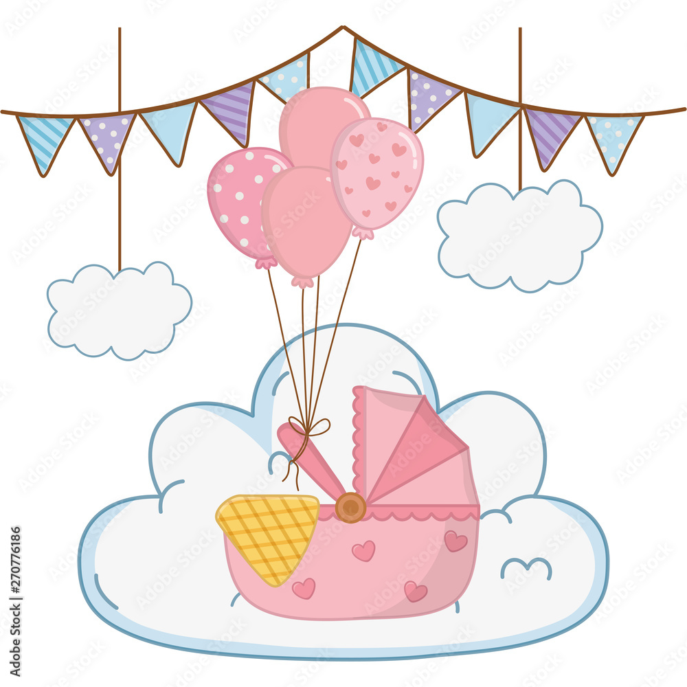 cradle with balloons vector illustration