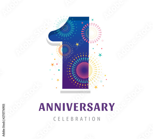 Anniversary fireworks and celebration background, number and firecracker, vector design and illustration
